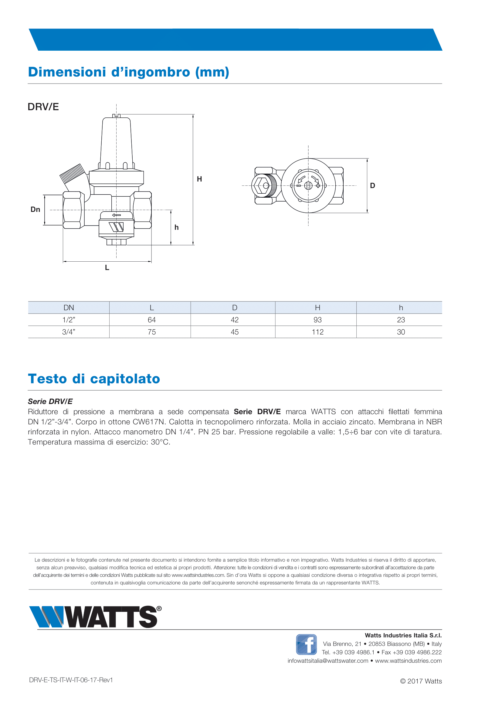 Regulator tlaka WATTS DRVM 1/2″ s manometrom - Slika 2