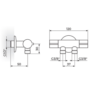 Kotni ventil Armor dvostruki 1/2” – 3/8”/3/8” - Slika 2